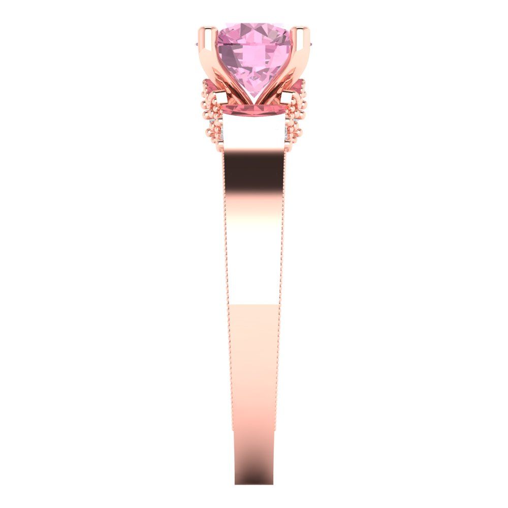 1.06 cttw Zirconia Simulated Pink Diamond Solitaire with Zirconia Simulated Diamond Accents Engagement Ring - Solid Gold (VVS1, Round Cut,6.5mm)