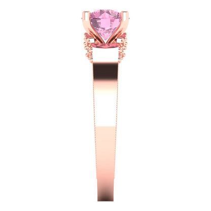 1.06 cttw Zirconia Simulated Pink Diamond Solitaire with Zirconia Simulated Diamond Accents Engagement Ring - Solid Gold (VVS1, Round Cut,6.5mm)
