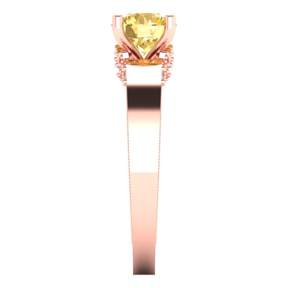 1.06 cttw Zirconia Simulated Yellow Diamond Solitaire with Zirconia Simulated Diamond Accents Engagement Ring - Solid Gold (VVS1, Round Cut,6.5mm)