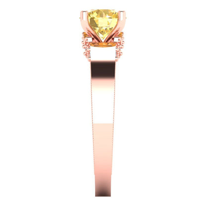 1.06 cttw Zirconia Simulated Yellow Diamond Solitaire with Zirconia Simulated Diamond Accents Engagement Ring - Solid Gold (VVS1, Round Cut,6.5mm)