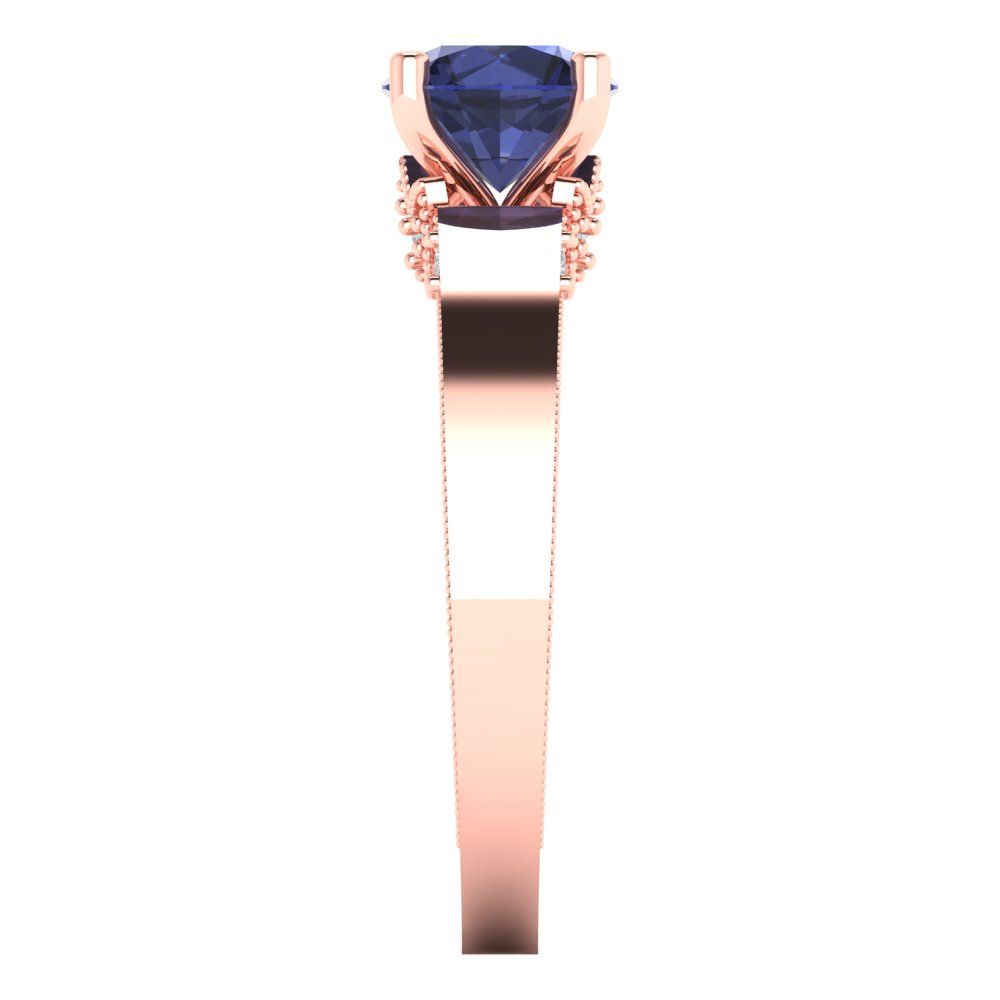 1.06 cttw Simulated Blue Sapphire Solitaire with Zirconia Simulated Diamond Accents Engagement Ring - Solid Gold (Round Cut,6.5mm)
