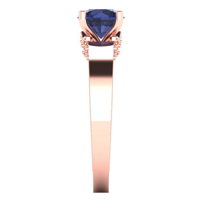 1.06 cttw Simulated Blue Sapphire Solitaire with Zirconia Simulated Diamond Accents Engagement Ring - Solid Gold (Round Cut,6.5mm)