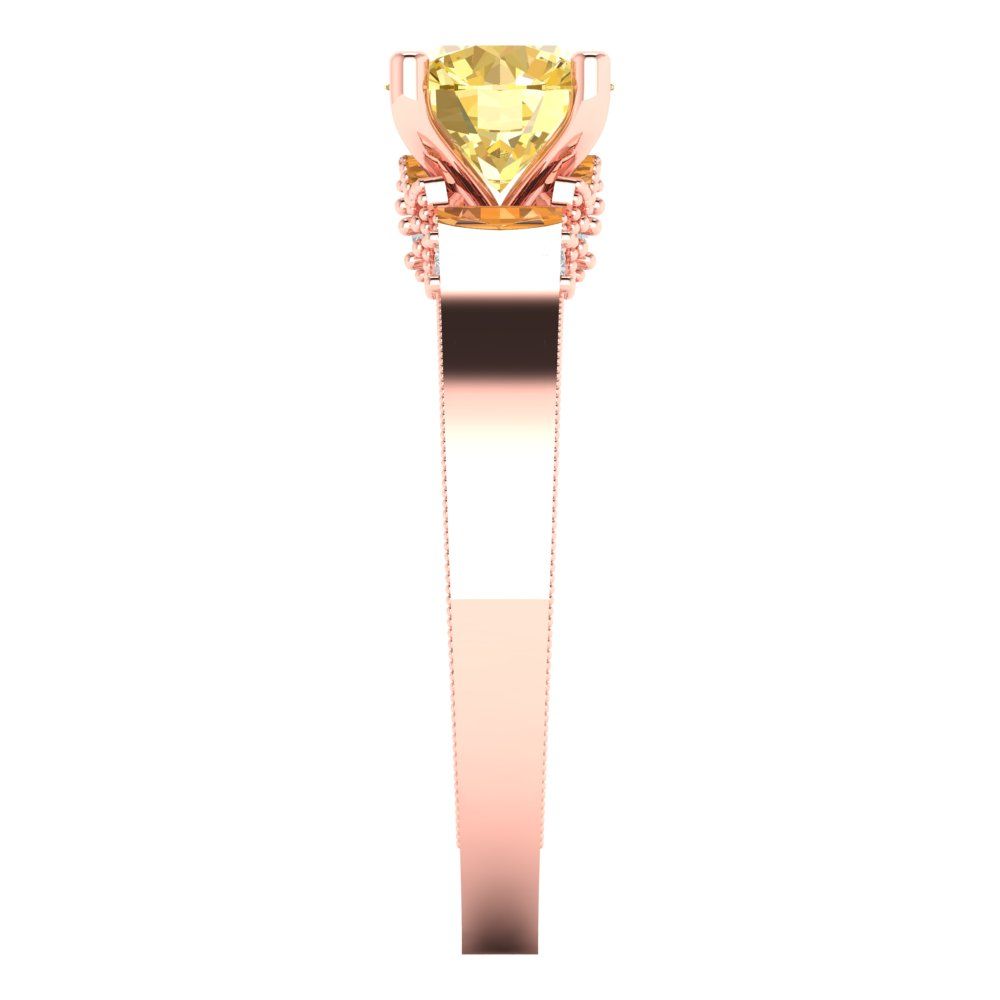1.06 cttw Natural Citrine Solitaire with Zirconia Simulated Diamond Accents Engagement Ring - Solid Gold (Round Cut,6.5mm)
