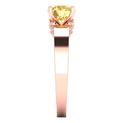 1.06 cttw Natural Citrine Solitaire with Zirconia Simulated Diamond Accents Engagement Ring - Solid Gold (Round Cut,6.5mm)