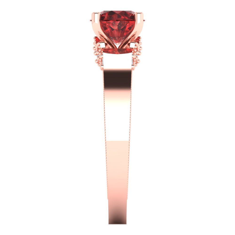 1.06 cttw Natural Garnet Solitaire with Zirconia Simulated Diamond Accents Engagement Ring - Solid Gold (Round Cut,6.5mm)