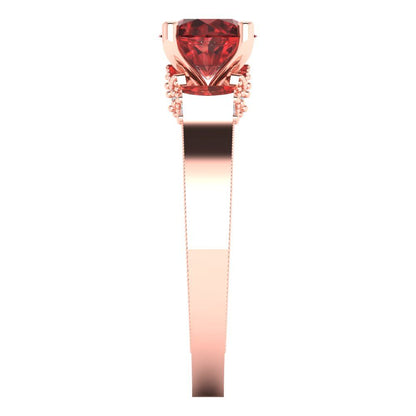 1.06 cttw Natural Garnet Solitaire with Zirconia Simulated Diamond Accents Engagement Ring - Solid Gold (Round Cut,6.5mm)