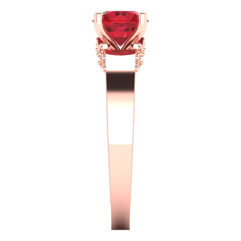 1.06 cttw Simulated Ruby Solitaire with Zirconia Simulated Diamond Accents Engagement Ring - Solid Rose Gold (VVS1, Round Cut,6.5mm)