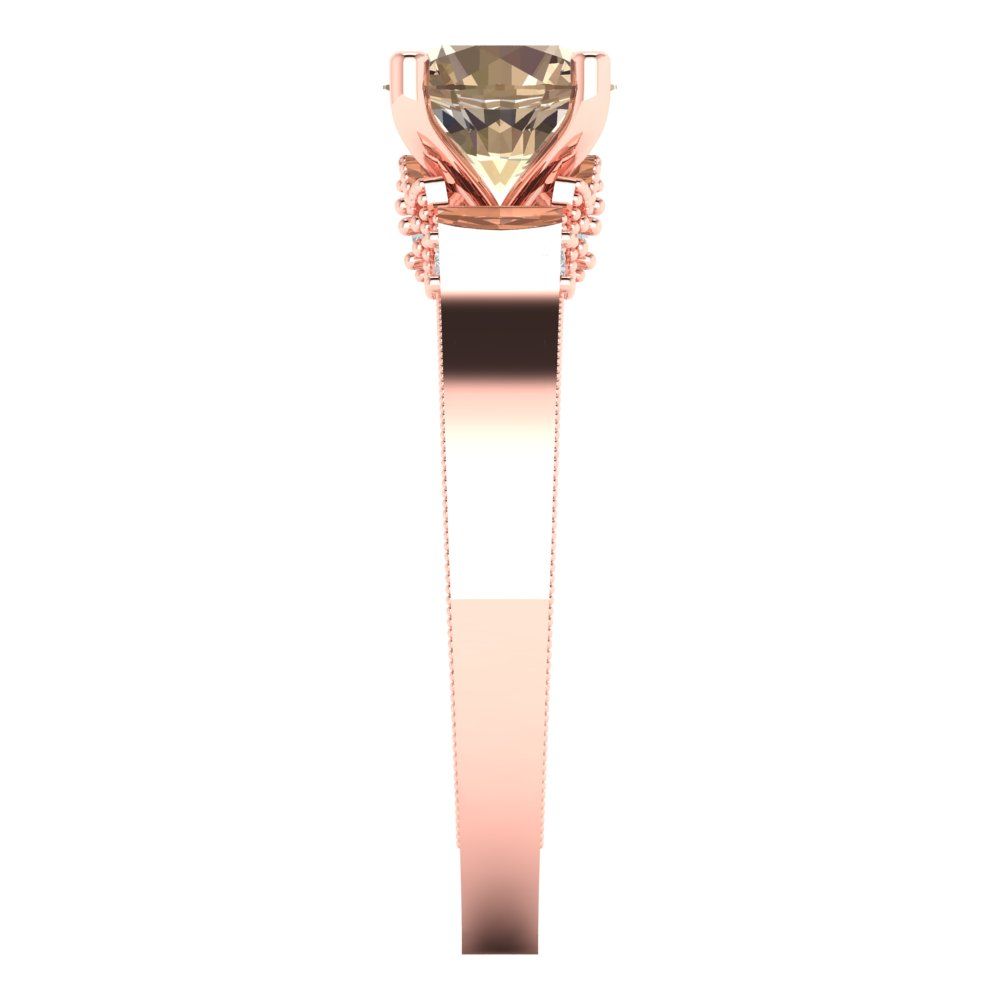 1.06 cttw Yellow Moissanite Solitaire with Zirconia Simulated Diamond Accents Engagement Ring - Solid Gold (Round Cut,6.5mm)