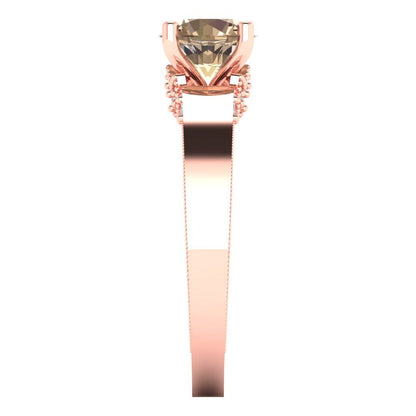 1.06 cttw Yellow Moissanite Solitaire with Zirconia Simulated Diamond Accents Engagement Ring - Solid Gold (Round Cut,6.5mm)