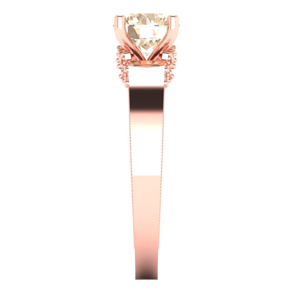 1.06 cttw Natural Morganite Solitaire with Zirconia Simulated Diamond Accents Engagement Ring - Solid Gold (Round Cut,6.5mm)