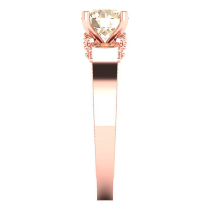 1.06 cttw Natural Morganite Solitaire with Zirconia Simulated Diamond Accents Engagement Ring - Solid Gold (Round Cut,6.5mm)