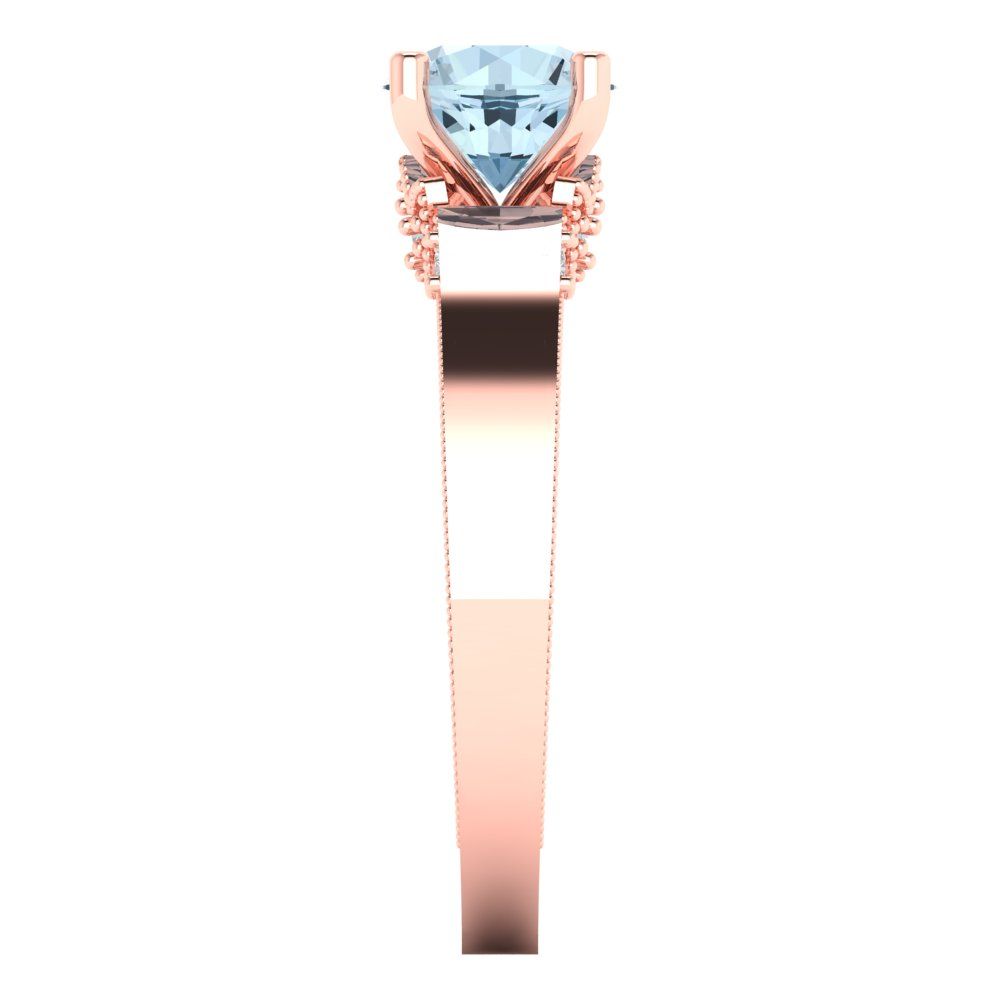 1.06 cttw Zirconia Simulated Blue Diamond Solitaire with Zirconia Simulated Diamond Accents Engagement Ring - Solid Rose Gold (VVS1, Round Cut,6.5mm)