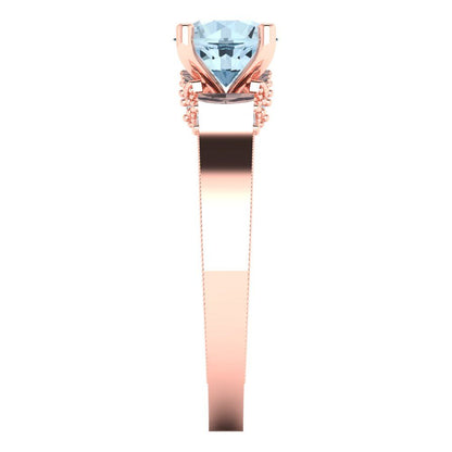 1.06 cttw Zirconia Simulated Blue Diamond Solitaire with Zirconia Simulated Diamond Accents Engagement Ring - Solid Rose Gold (VVS1, Round Cut,6.5mm)
