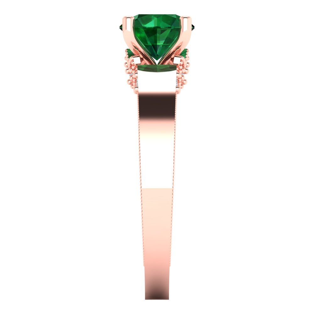 1.06 cttw Simulated Emerald Solitaire with Zirconia Simulated Diamond Accents Engagement Ring - Solid Gold (Round Cut,6.5mm)