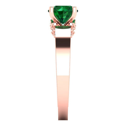 1.06 cttw Simulated Emerald Solitaire with Zirconia Simulated Diamond Accents Engagement Ring - Solid Gold (Round Cut,6.5mm)