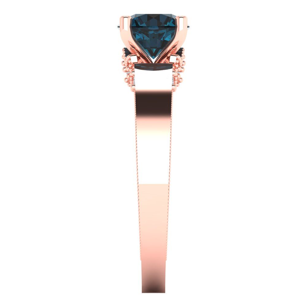 1.06 cttw Natural London Blue Topaz Solitaire with Zirconia Simulated Diamond Accents Engagement Ring - Solid Gold (Round Cut,6.5mm)