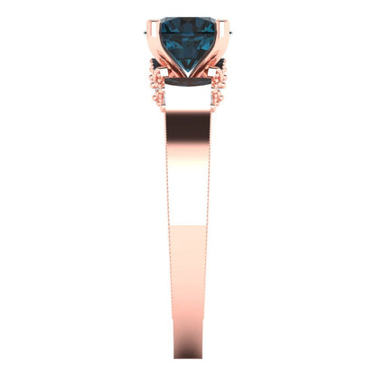 1.06 cttw Natural London Blue Topaz Solitaire with Zirconia Simulated Diamond Accents Engagement Ring - Solid Gold (Round Cut,6.5mm)