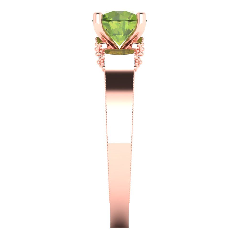 1.06 cttw Natural Peridot Solitaire with Zirconia Simulated Diamond Accents Engagement Ring - Solid Gold (Round Cut,6.5mm)