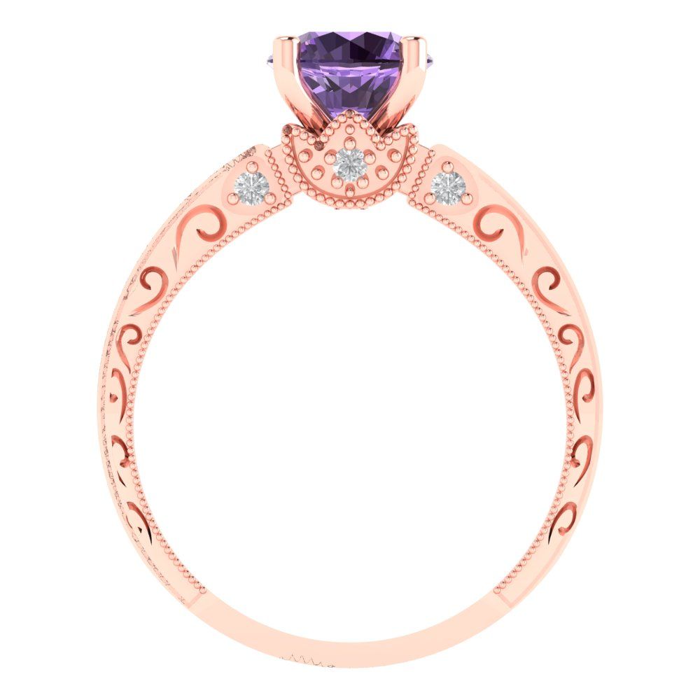 1.06 cttw Simulated Alexandrite Solitaire with Zirconia Simulated Diamond Accents Engagement Ring - Solid Gold (Round Cut,6.5mm)