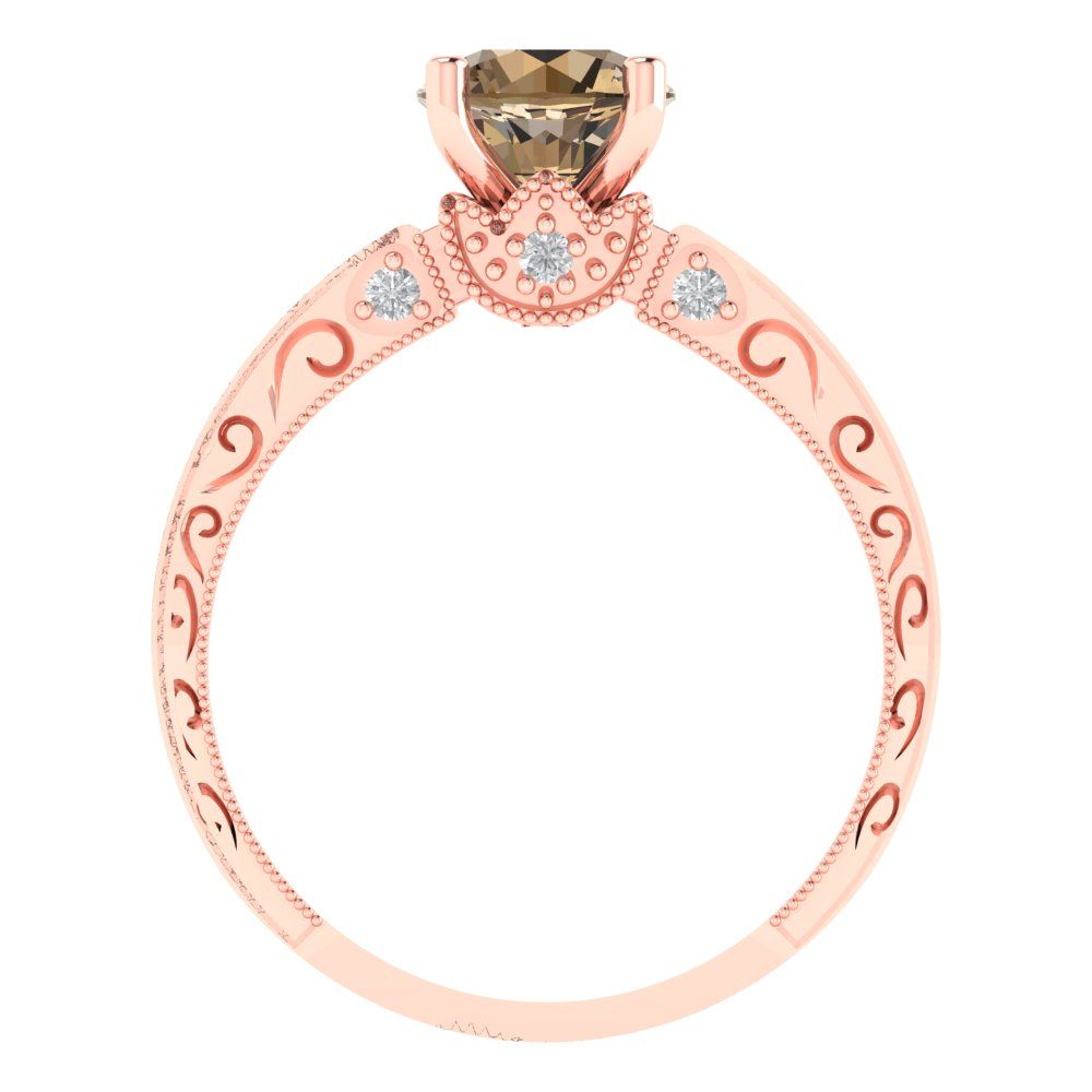 1.06 cttw Zirconia Simulated Champagne Diamond Solitaire with Zirconia Simulated Diamond Accents Engagement Ring - Solid Gold (VVS1, Round Cut,6.5mm)