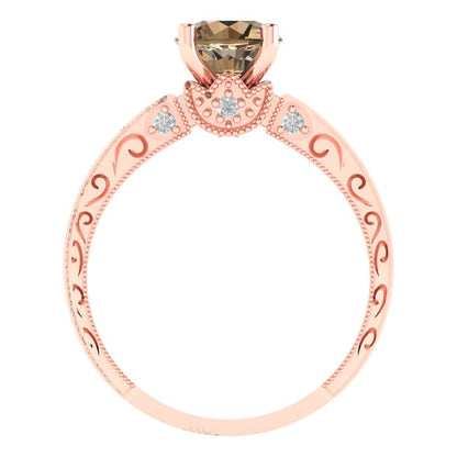 1.06 cttw Zirconia Simulated Champagne Diamond Solitaire with Zirconia Simulated Diamond Accents Engagement Ring - Solid Gold (VVS1, Round Cut,6.5mm)