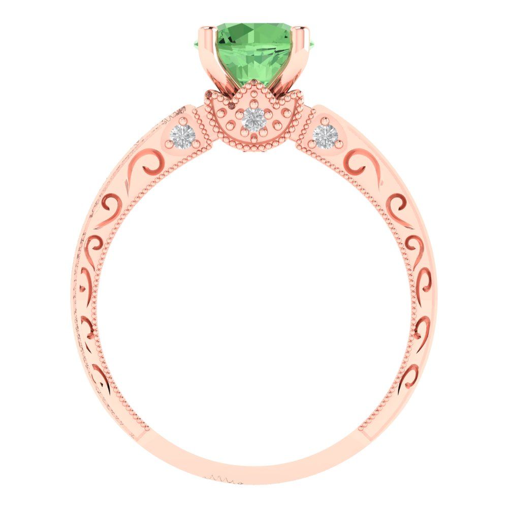 1.06 cttw Zirconia Simulated Green Diamond Solitaire with Zirconia Simulated Diamond Accents Engagement Ring - Solid Gold (VVS1, Round Cut,6.5mm)