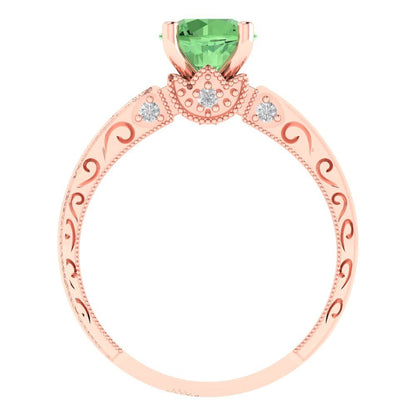 1.06 cttw Zirconia Simulated Green Diamond Solitaire with Zirconia Simulated Diamond Accents Engagement Ring - Solid Gold (VVS1, Round Cut,6.5mm)