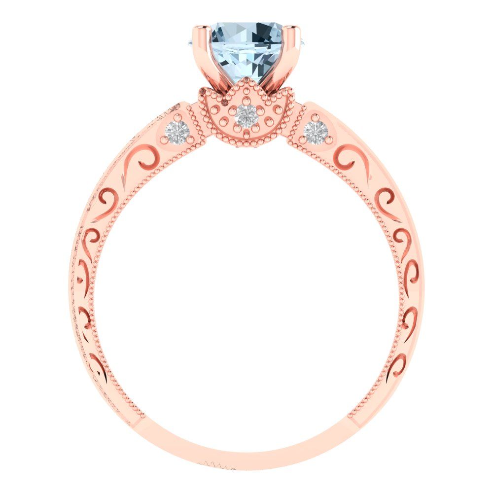 1.06 cttw Zirconia Simulated Blue Diamond Solitaire with Zirconia Simulated Diamond Accents Engagement Ring - Solid Rose Gold (VVS1, Round Cut,6.5mm)