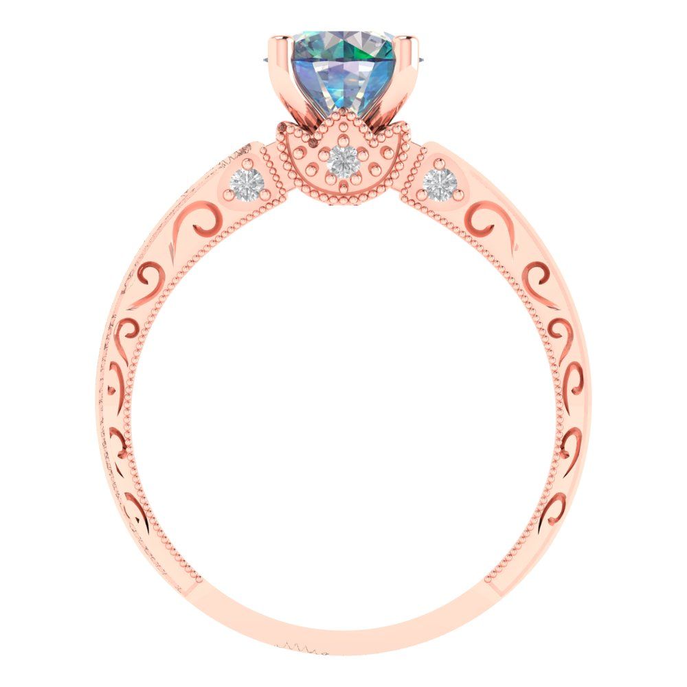 1.06 cttw Blue Moissanite Solitaire with Zirconia Simulated Diamond Accents Engagement Ring - Solid Gold (Round Cut,6.5mm)