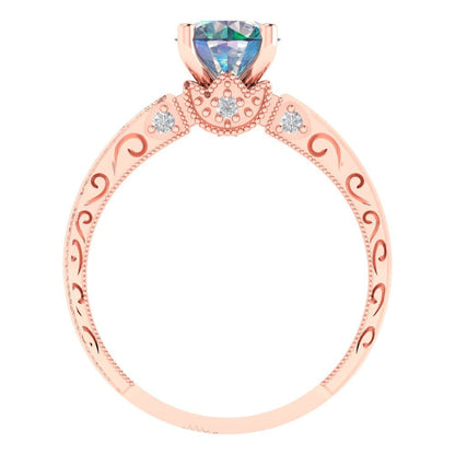 1.06 cttw Blue Moissanite Solitaire with Zirconia Simulated Diamond Accents Engagement Ring - Solid Gold (Round Cut,6.5mm)