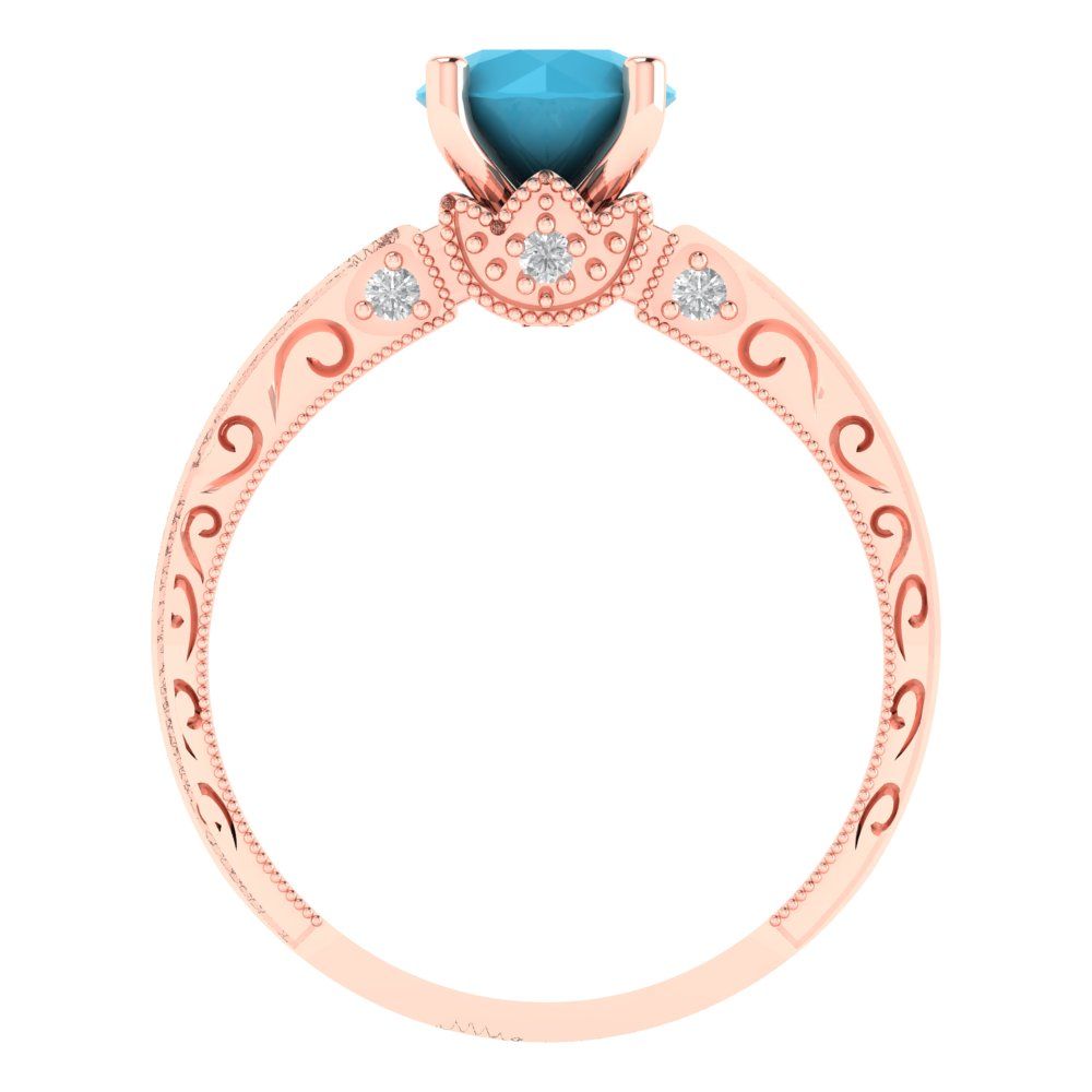 1.06 cttw Simulated Turquoise Solitaire with Zirconia Simulated Diamond Accents Engagement Ring - Solid Gold (Round Cut,6.5mm)