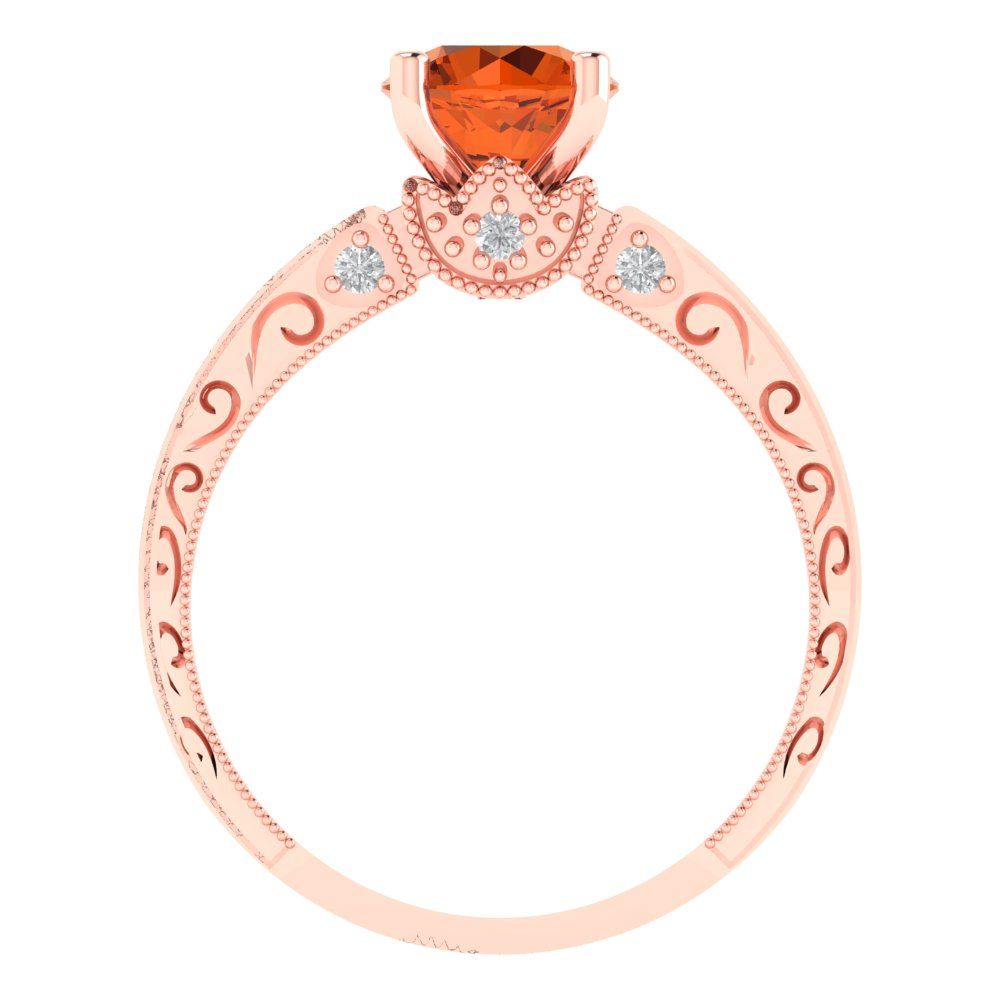 1.06 cttw Zirconia Simulated Red Diamond Solitaire with Zirconia Simulated Diamond Accents Engagement Ring - Solid Gold (VVS1, Round Cut,6.5mm)