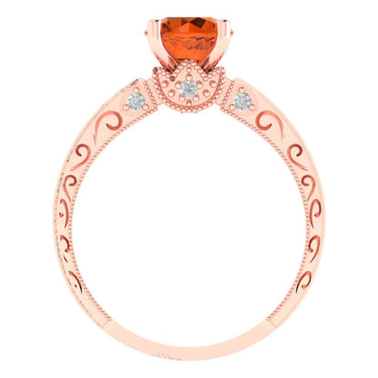 1.06 cttw Simulated Pink Tourmaline Solitaire with Zirconia Simulated Diamond Accents Engagement Ring - Solid Gold (Round Cut,6.5mm)