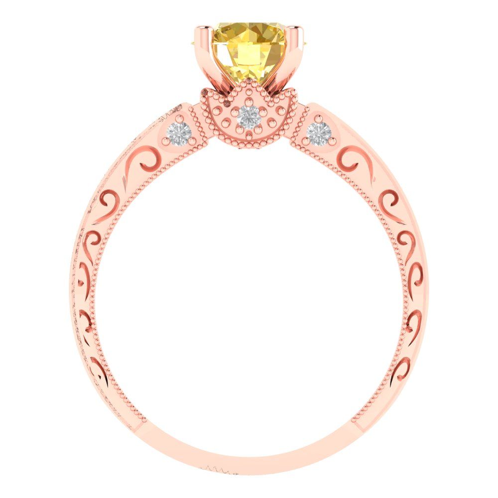 1.06 cttw Zirconia Simulated Yellow Diamond Solitaire with Zirconia Simulated Diamond Accents Engagement Ring - Solid Gold (VVS1, Round Cut,6.5mm)