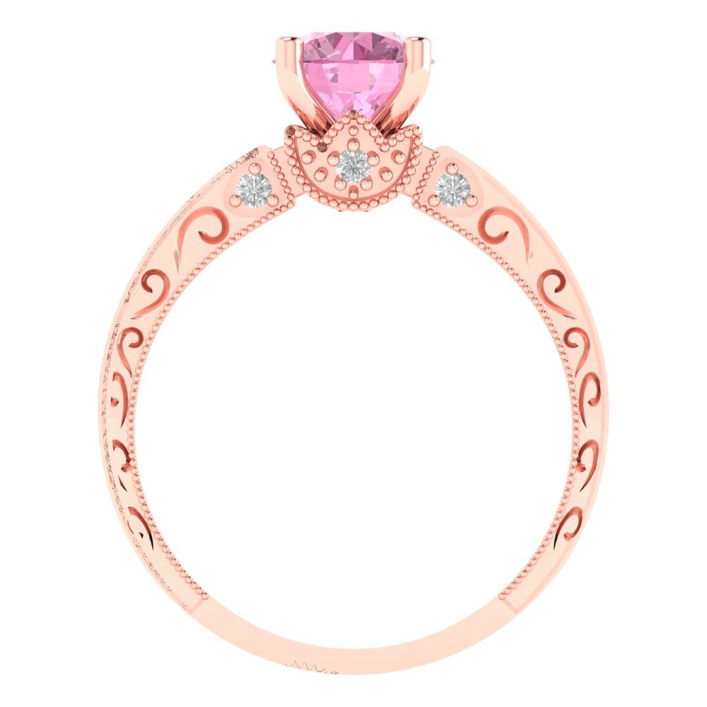 1.06 cttw Zirconia Simulated Pink Diamond Solitaire with Zirconia Simulated Diamond Accents Engagement Ring - Solid Gold (VVS1, Round Cut,6.5mm)