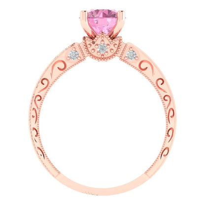 1.06 cttw Zirconia Simulated Pink Diamond Solitaire with Zirconia Simulated Diamond Accents Engagement Ring - Solid Gold (VVS1, Round Cut,6.5mm)