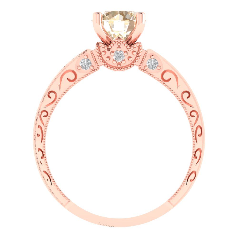 1.06 cttw Natural Morganite Solitaire with Zirconia Simulated Diamond Accents Engagement Ring - Solid Gold (Round Cut,6.5mm)