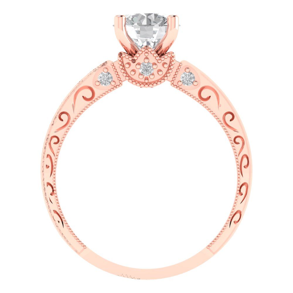 1.06 cttw Zirconia Simulated Diamond Solitaire with Zirconia Simulated Diamond Accents Engagement Ring - Solid Gold (VVS1, Round Cut,6.5mm)