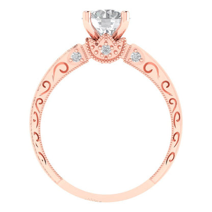 1.06 cttw Zirconia Simulated Diamond Solitaire with Zirconia Simulated Diamond Accents Engagement Ring - Solid Gold (VVS1, Round Cut,6.5mm)