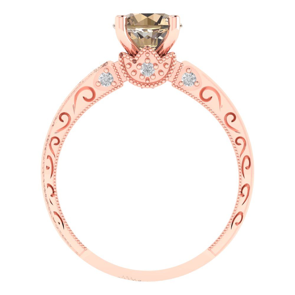 1.06 cttw Yellow Moissanite Solitaire with Zirconia Simulated Diamond Accents Engagement Ring - Solid Gold (Round Cut,6.5mm)