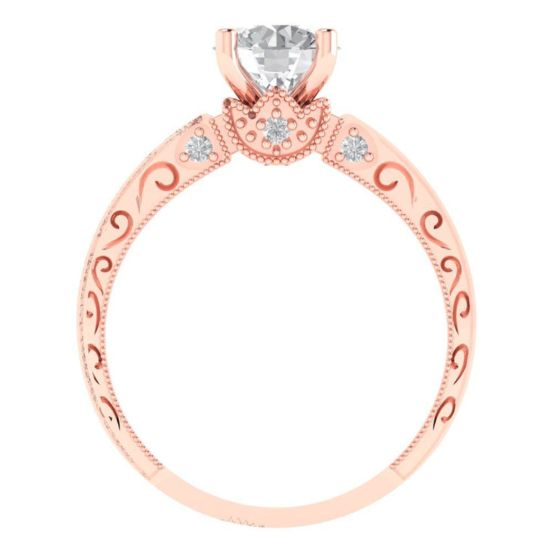1.06 ct Brilliant Round Cut Natural Diamond Stone Clarity SI1-2 Color G-H Rose Gold Solitaire with Accents Ring