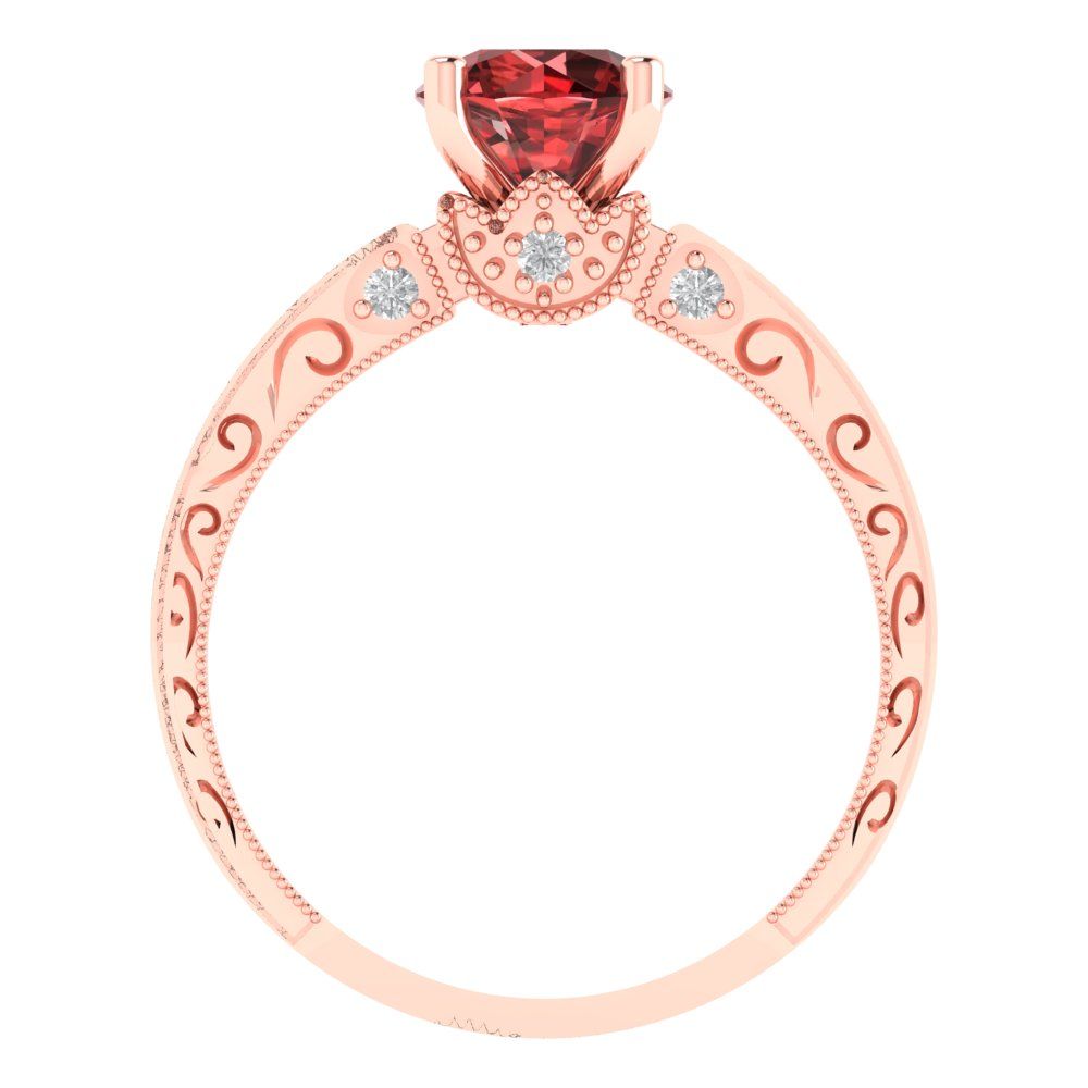 1.06 cttw Natural Garnet Solitaire with Zirconia Simulated Diamond Accents Engagement Ring - Solid Gold (Round Cut,6.5mm)