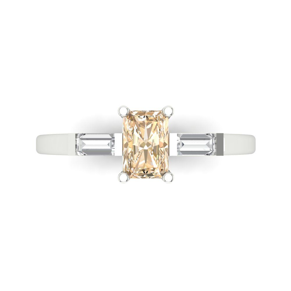 0.8 cttw Natural Morganite Three-Stone Engagement Ring - Solid White Gold (VVS1, Emerald Cut,6x4mm)