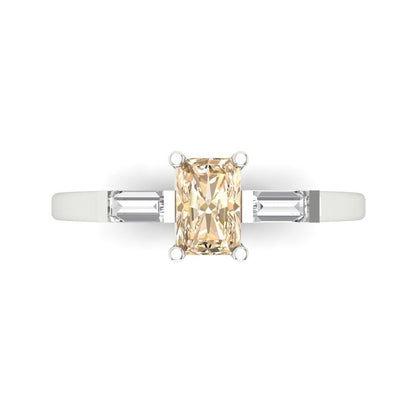 0.8 cttw Natural Morganite Three-Stone Engagement Ring - Solid White Gold (VVS1, Emerald Cut,6x4mm)