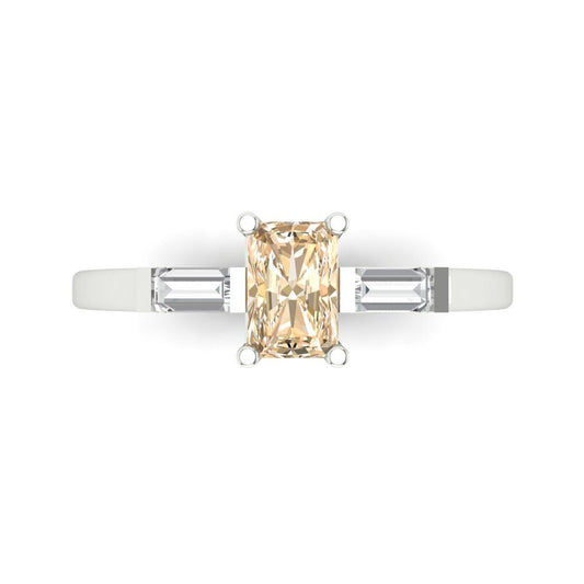 0.8 cttw Natural Morganite Three-Stone Engagement Ring - Solid White Gold (VVS1, Emerald Cut,6x4mm)