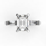 0.8 ct Brilliant Emerald Cut Natural Diamond Stone Clarity SI1-2 Color G-H White Gold Three-Stone Ring