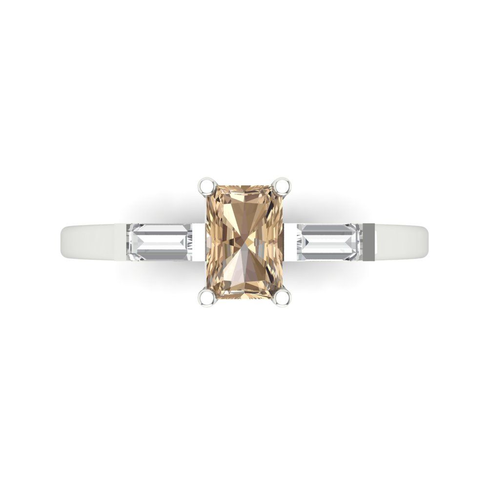 0.8 cttw Yellow Moissanite Three-Stone Engagement Ring - Solid Gold (Emerald Cut,6x4mm)