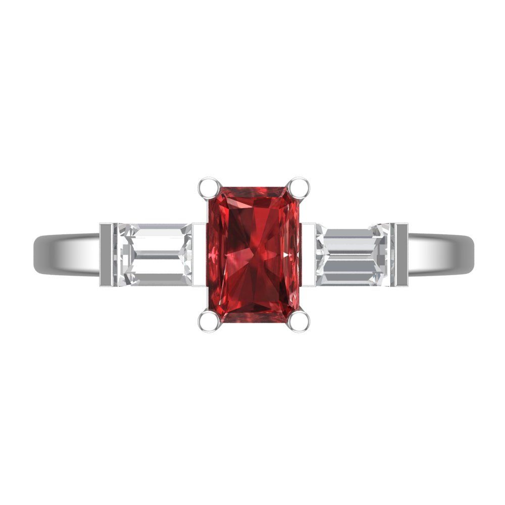 0.8 cttw Natural Garnet Three-Stone Engagement Ring - Solid White Gold (VVS1, Emerald Cut,6x4mm)