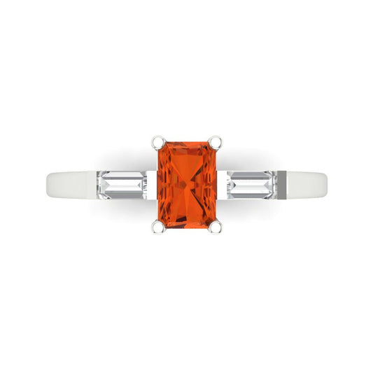 0.8 cttw Zirconia Simulated Red Diamond Three-Stone Engagement Ring - Solid White Gold (VVS1, Emerald Cut,6x4mm)