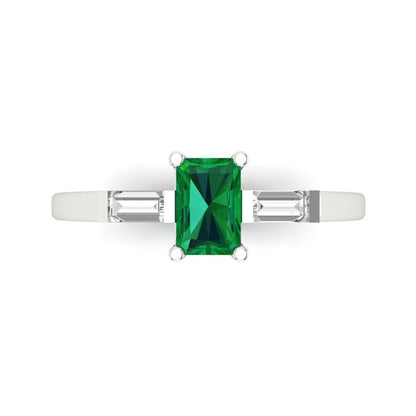 0.8 cttw Simulated Emerald Three-Stone Engagement Ring - Solid Gold (Emerald Cut,6x4mm)